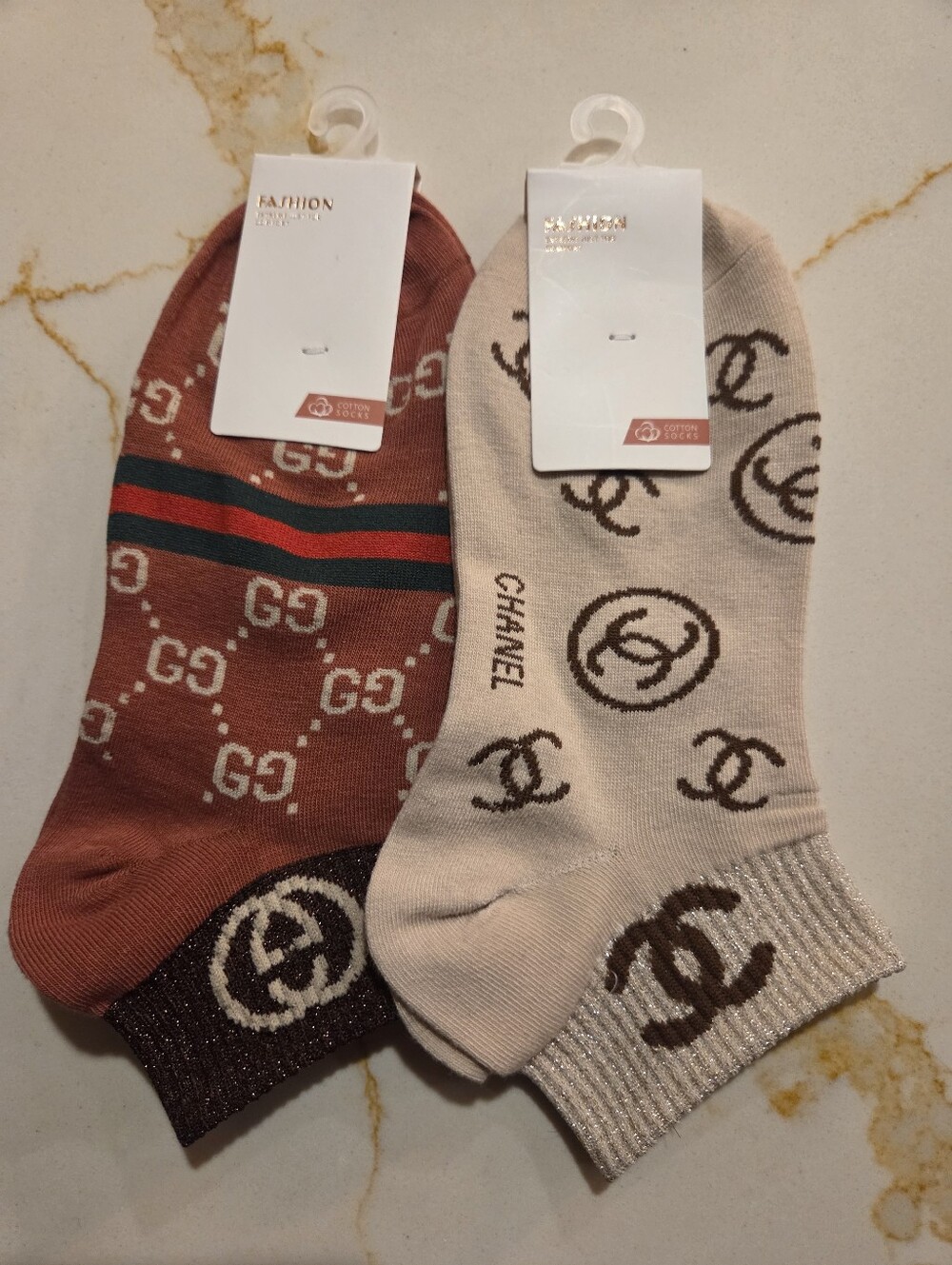 Women Ankle Socks - Beige & Brown (2-Pair) NWT